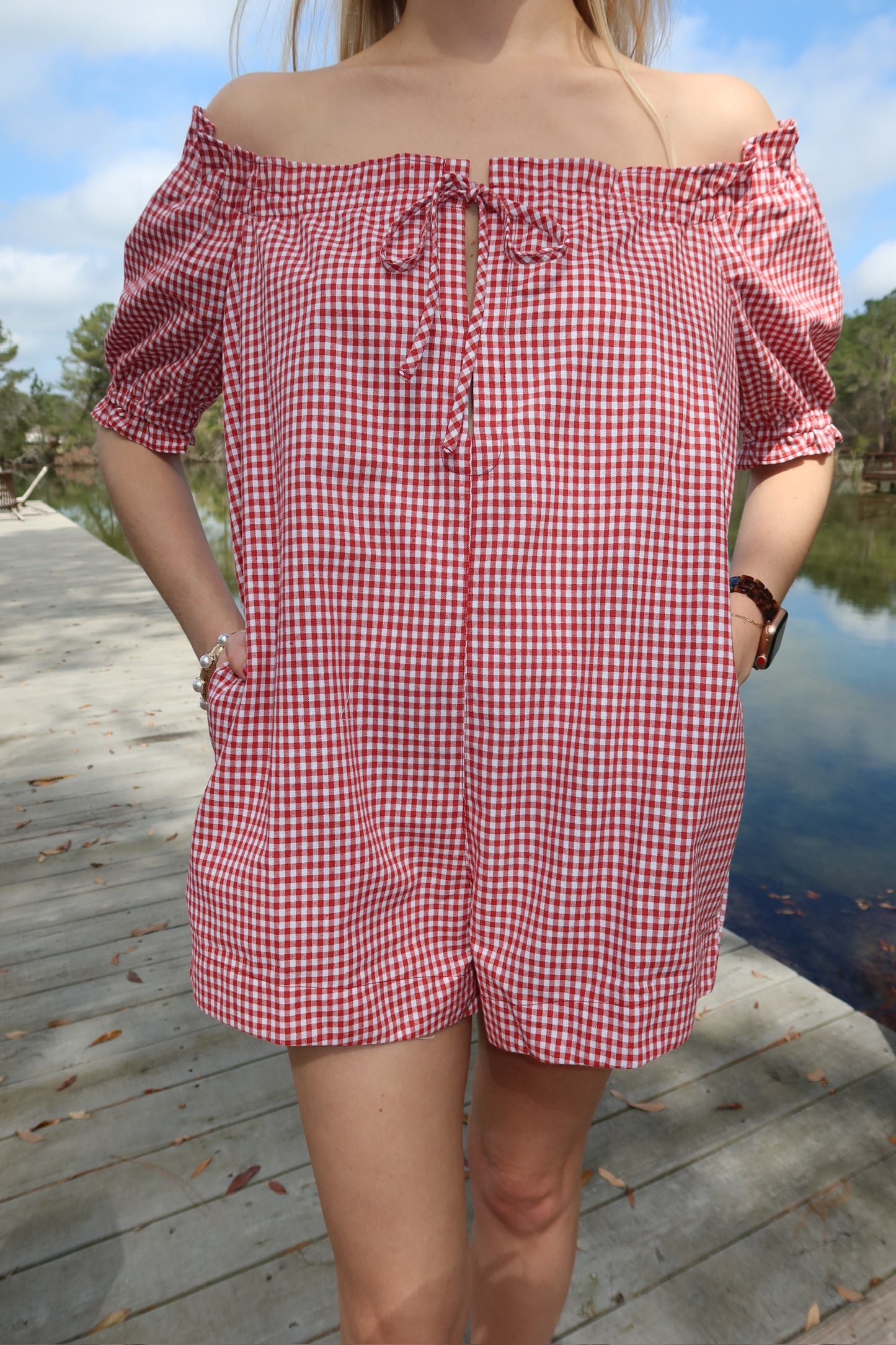 Terry Gingham Romper