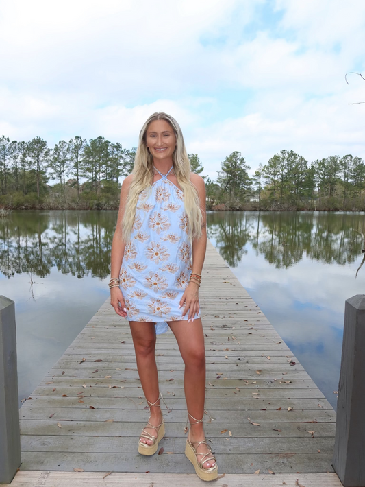 Alexandria Bloom Halter Mini Dress