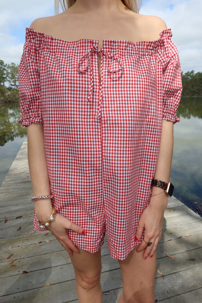 Terry Gingham Romper